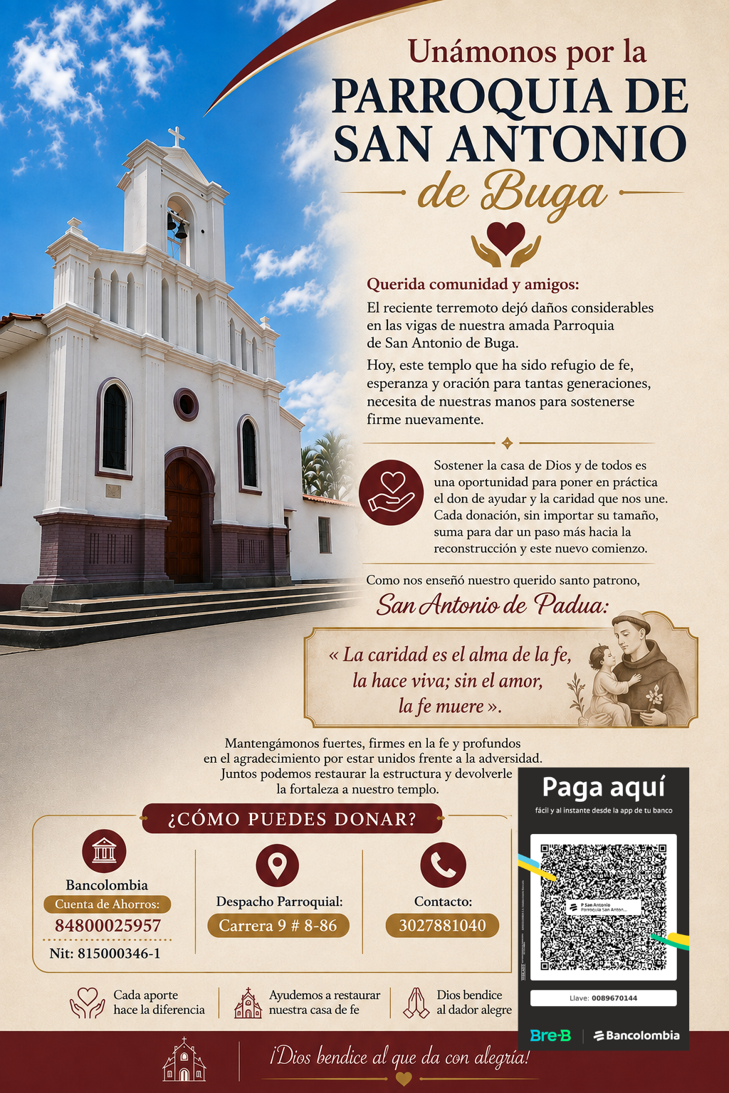 Campaña de Donación: Reconstrucción Parroquia San Antonio de Padua